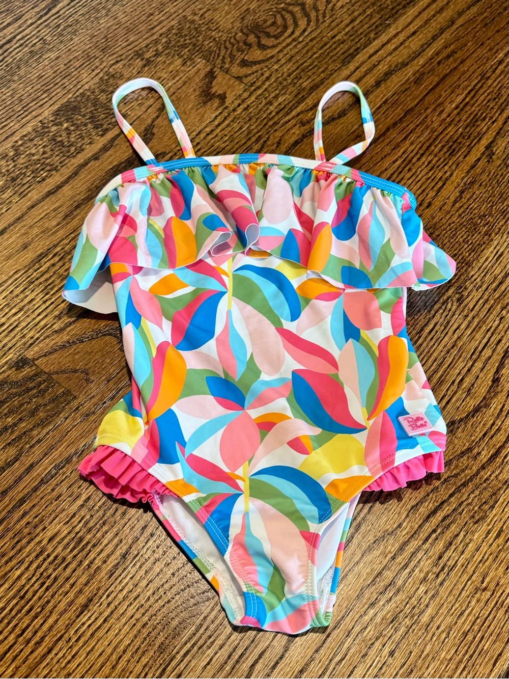 Girls' Multicolor Leaf-Print Ruffle Butts One-Piece Swimsuit